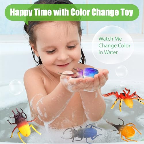 Sterofari 12-Pack Color-Changing Spider & Beetle Bath Toys – Thermochromic Water Table Toys for Kids 3+