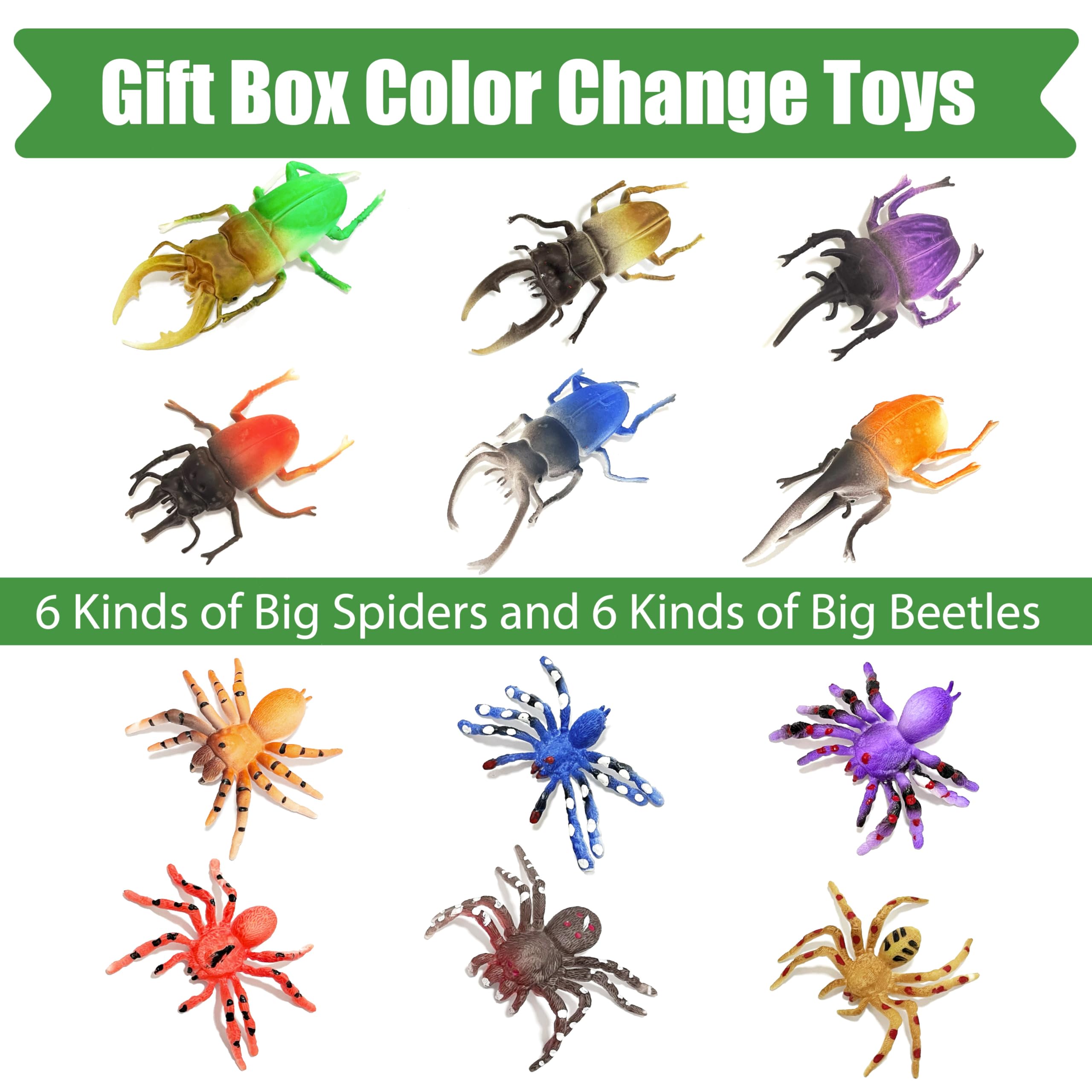 Sterofari 12-Pack Color-Changing Spider & Beetle Bath Toys – Thermochromic Water Table Toys for Kids 3+