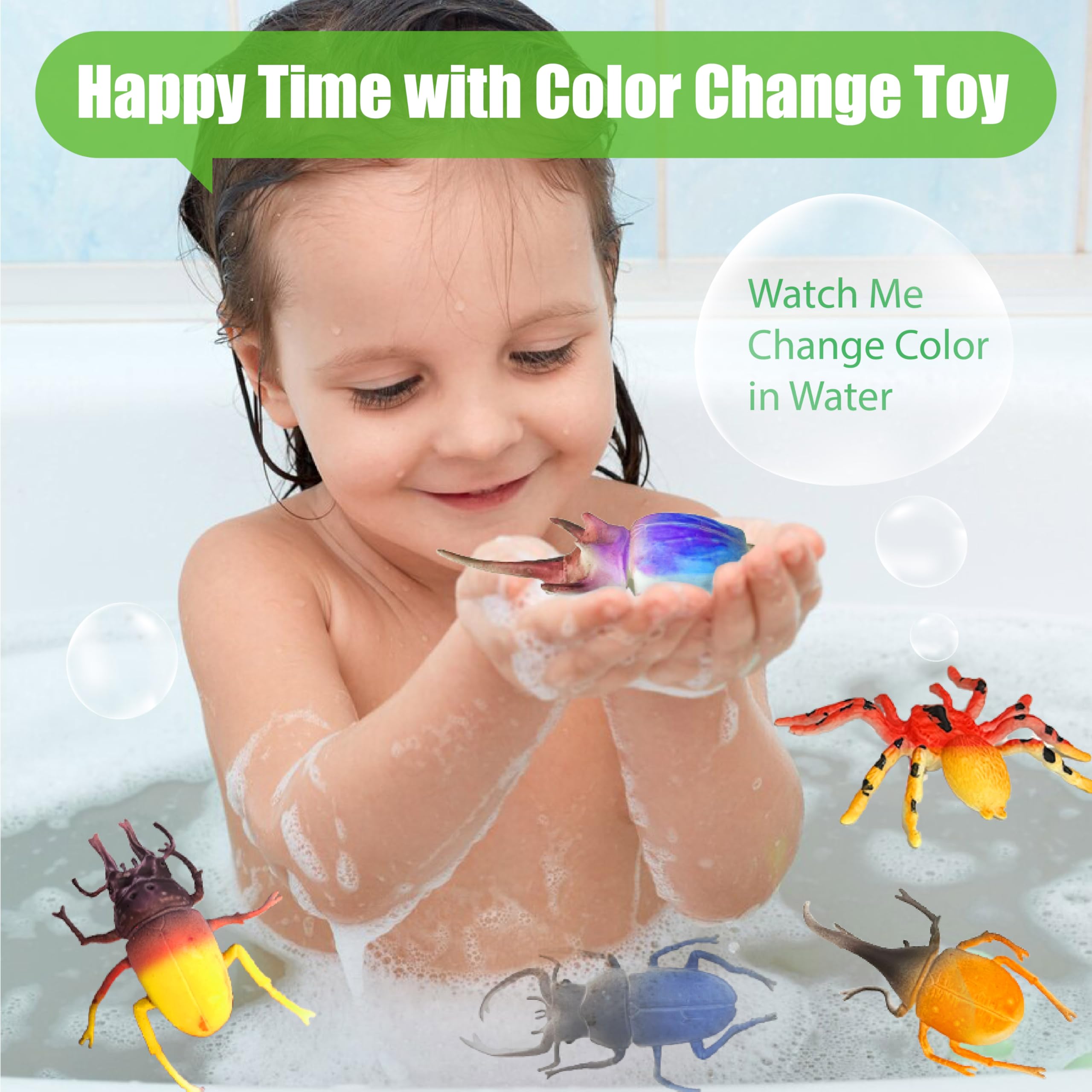 Sterofari 12-Pack Color-Changing Spider & Beetle Bath Toys – Thermochromic Water Table Toys for Kids 3+