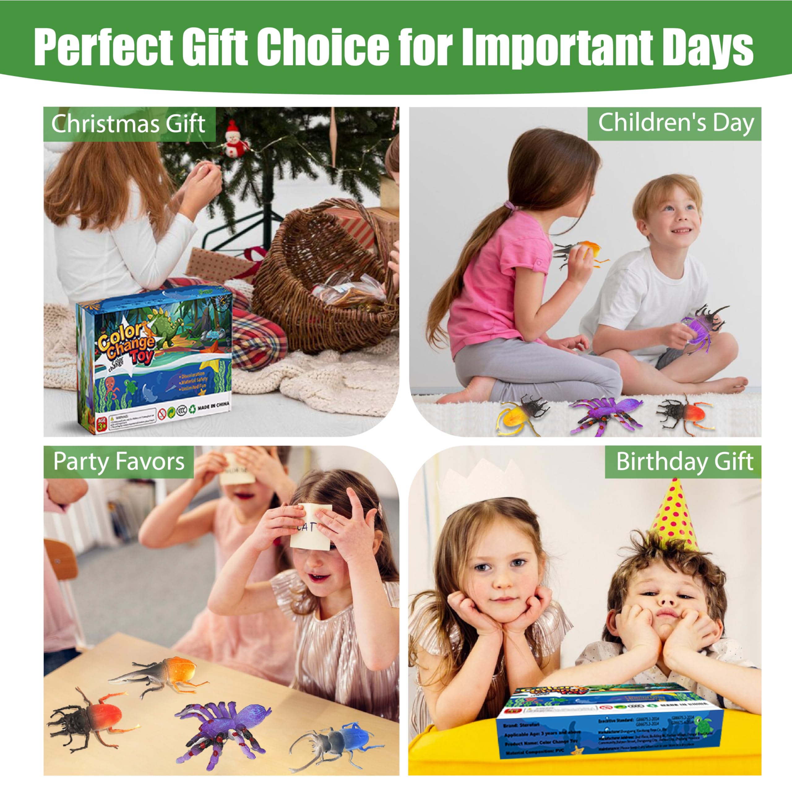Sterofari 12-Pack Color-Changing Spider & Beetle Bath Toys – Thermochromic Water Table Toys for Kids 3+