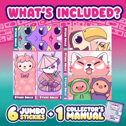 Sticki Rolls Jumbo Stickies 6-Pack Capsule – Mystery Foil Stickers for Kids, Reusable Wall Décor (Amazon Exclusive, Safari Theme)