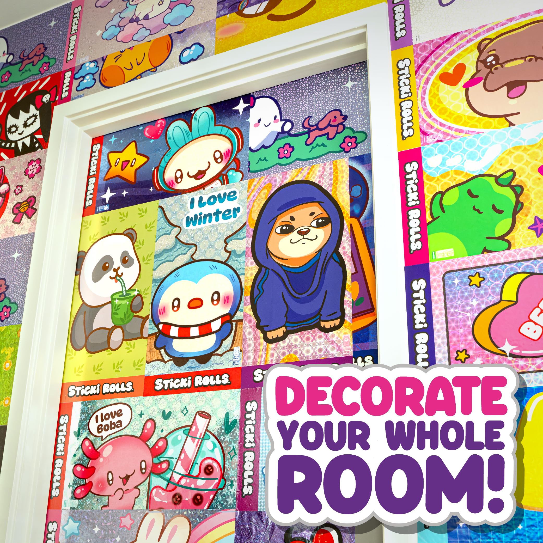 Sticki Rolls Jumbo Stickies 6-Pack Capsule – Mystery Foil Stickers for Kids, Reusable Wall Décor (Amazon Exclusive, Safari Theme)