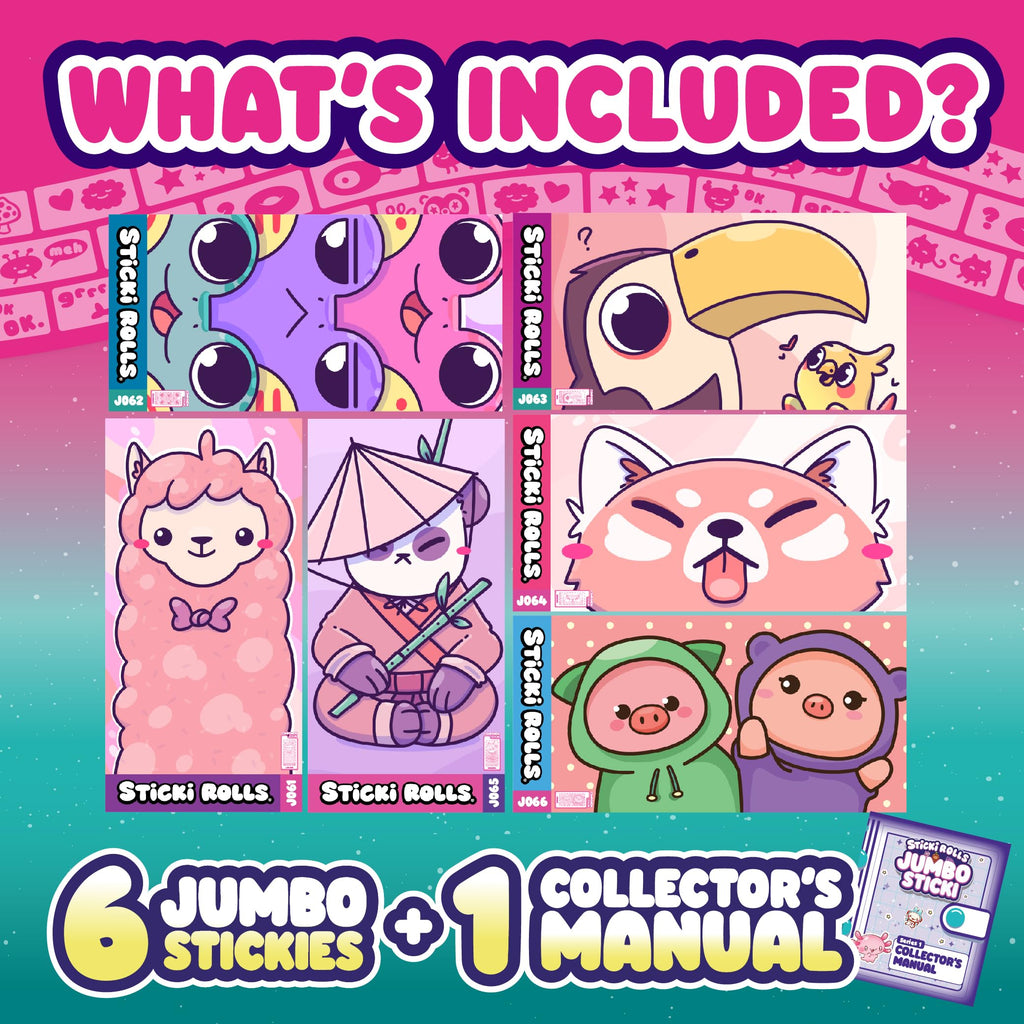 Sticki Rolls Jumbo Stickies 6-Pack Capsule – Mystery Foil Stickers for Kids, Reusable Wall Décor (Amazon Exclusive, Safari Theme)