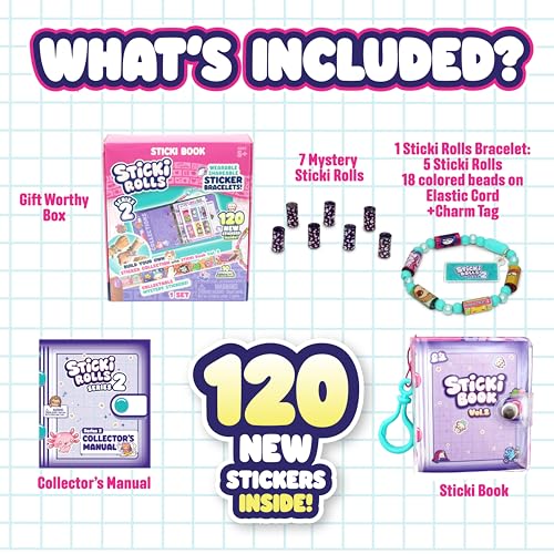 Sticki Rolls Series 2 – Wearable Sticker Bracelet and Collection Book with 120 Holographic Mini Stickers