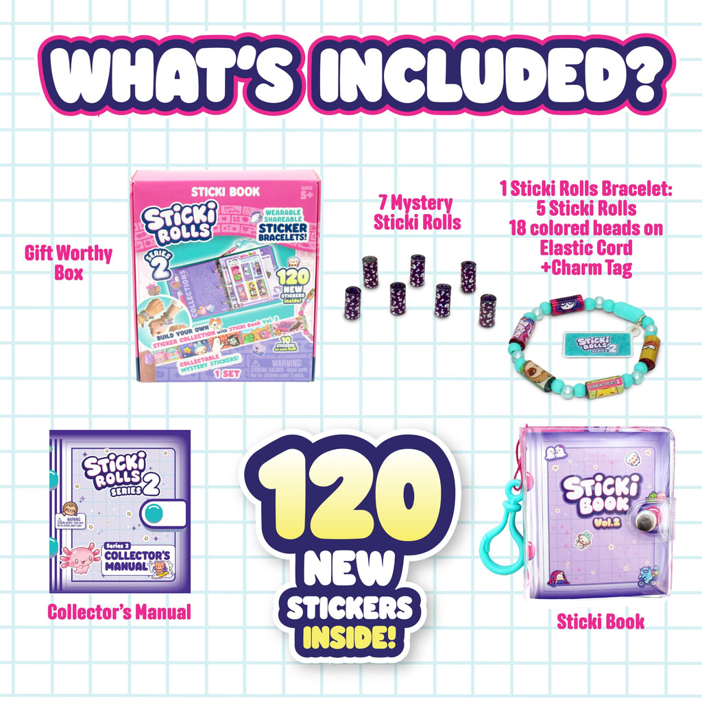 Sticki Rolls Series 2 – Wearable Sticker Bracelet and Collection Book with 120 Holographic Mini Stickers