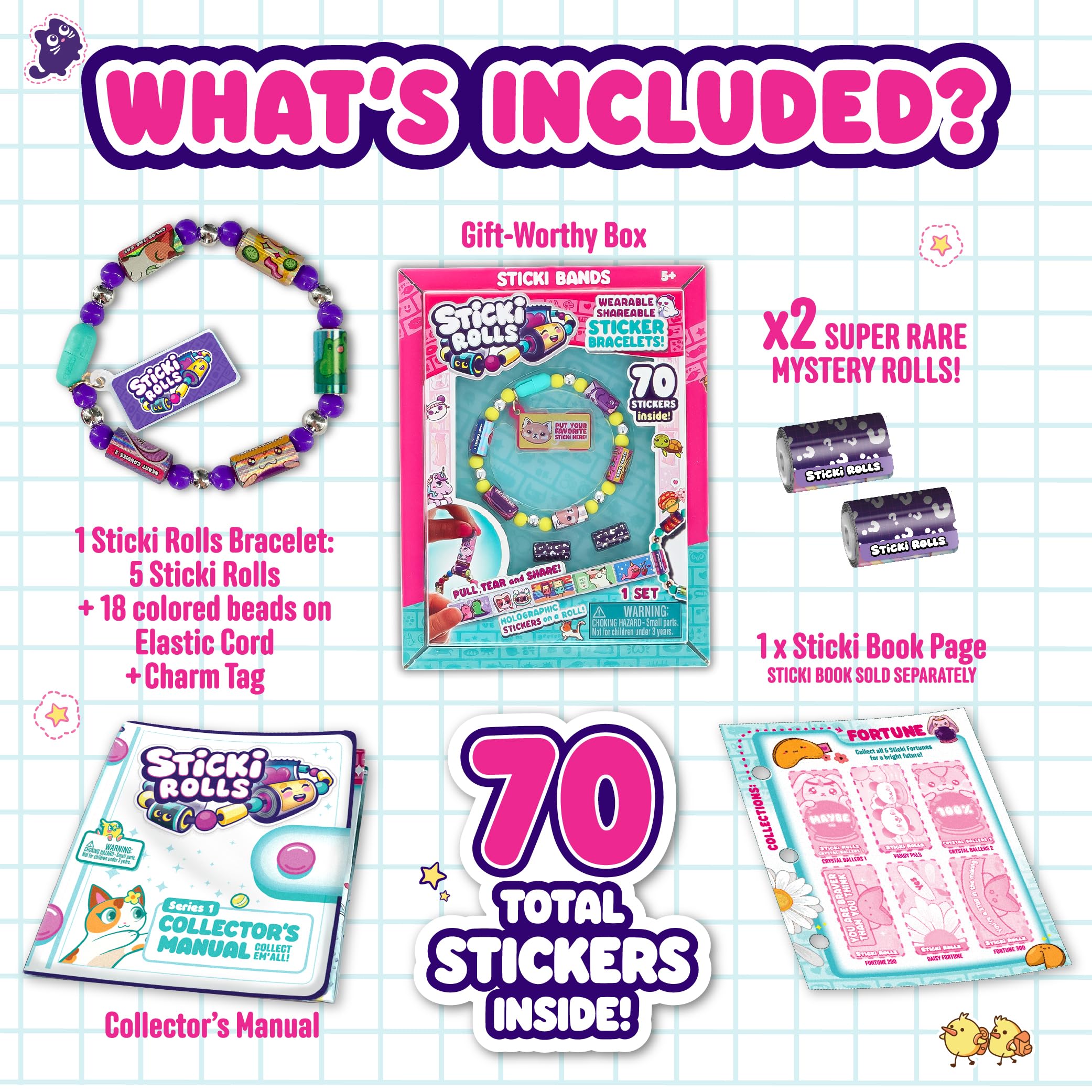 Sticki Rolls Wearable Sticker Toy Bracelet - 70 Mini Stickers & 2 Mystery Rolls