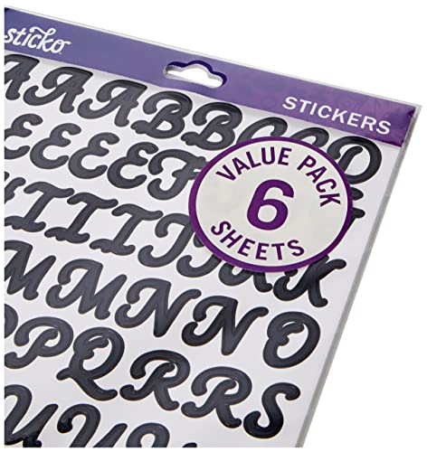 Sticko Black Script Alphabet Stickers – 840 Reusable Vinyl Letters for Scrapbooking & Crafts
