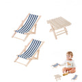 STOBOK 3-Pack Miniature Beach Chair & Table Set - 1:12 Scale Dollhouse Furniture, Blue Striped Foldable Chairs and Table for DIY Crafts and Pool Party Decor
