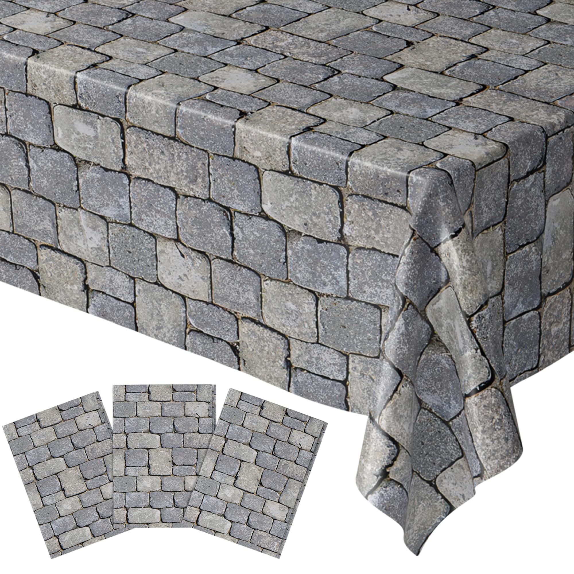 Stone Wall Table Covers (Pack of 3) - 54x108in - Medieval Knight Party Decor