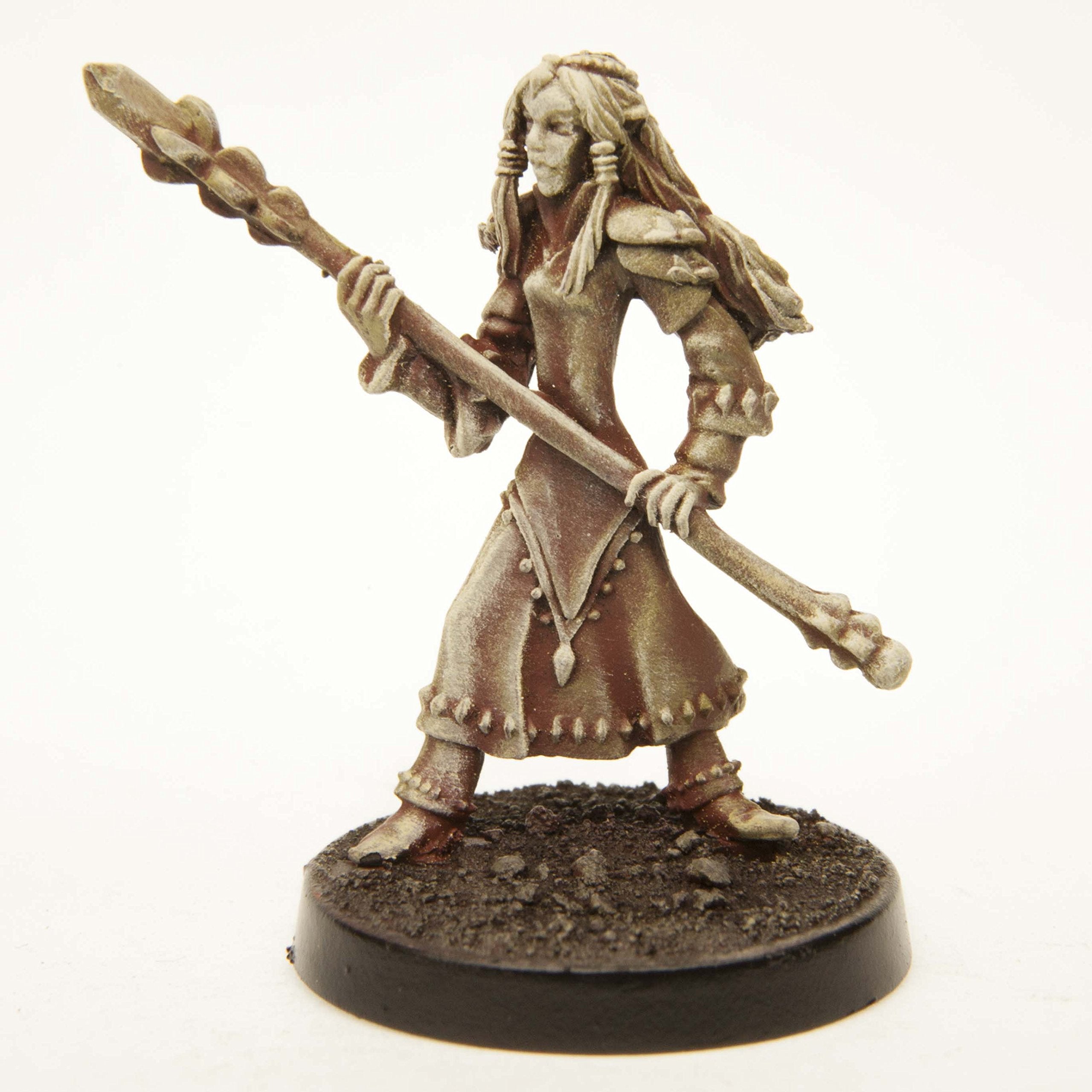 Stonehaven Female Elf Mage Pewter Miniature - 28mm Scale Unpainted Figure with Braided Hair and Staff