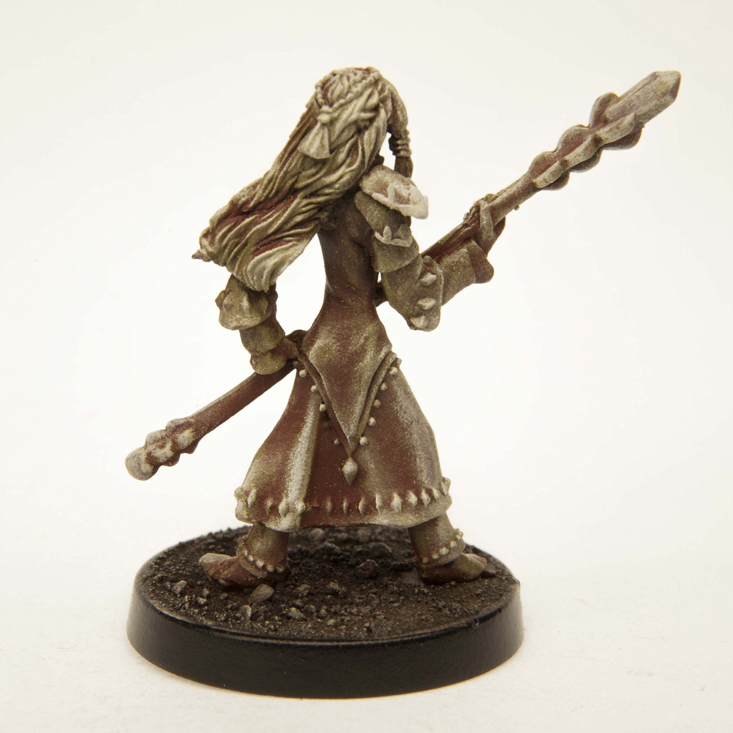 Stonehaven Female Elf Mage Pewter Miniature - 28mm Scale Unpainted Figure with Braided Hair and Staff