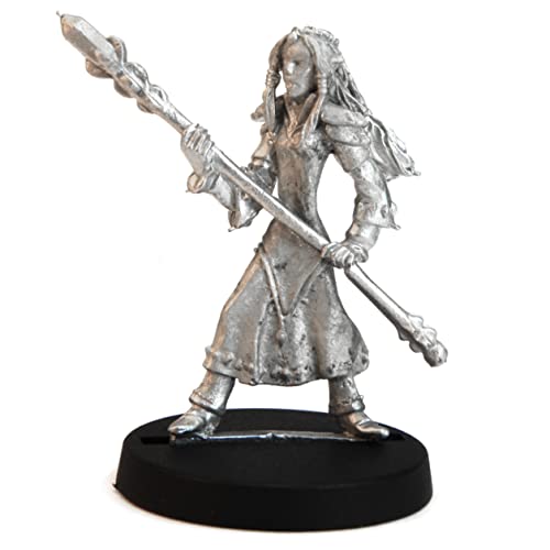 Stonehaven Female Elf Mage Pewter Miniature - 28mm Scale Unpainted Figure with Braided Hair and Staff
