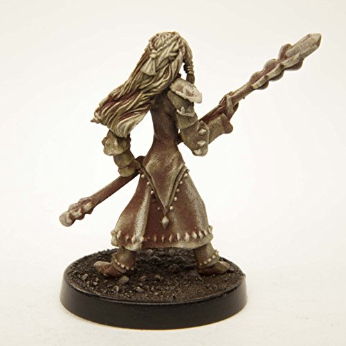 Stonehaven Female Elf Mage Pewter Miniature - 28mm Scale Unpainted Figure with Braided Hair and Staff