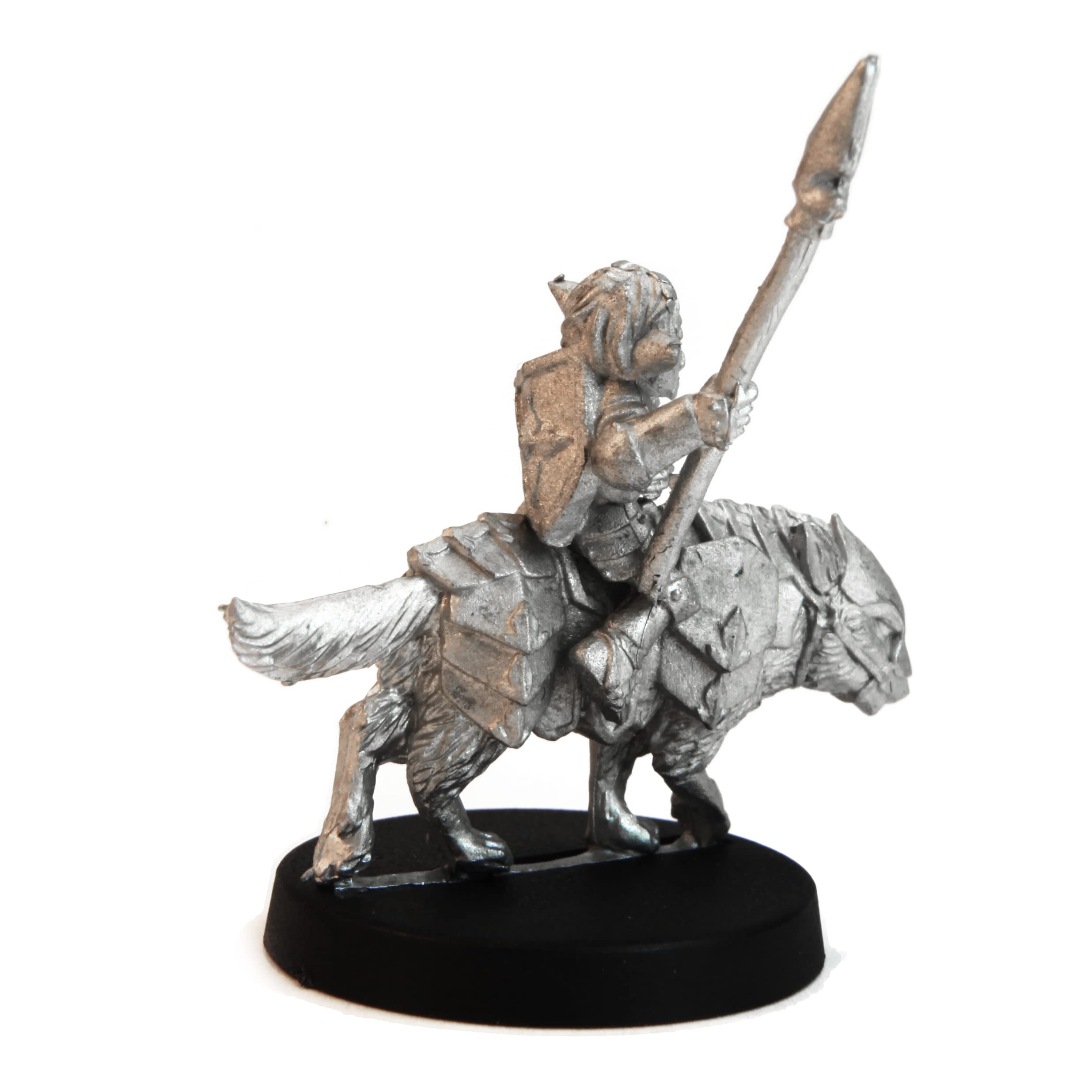 Stonehaven Gnome Knight Riding Armored Wolf - 38mm Lead-Free Pewter Miniature, 28mm Scale, Unpainted, American Craft