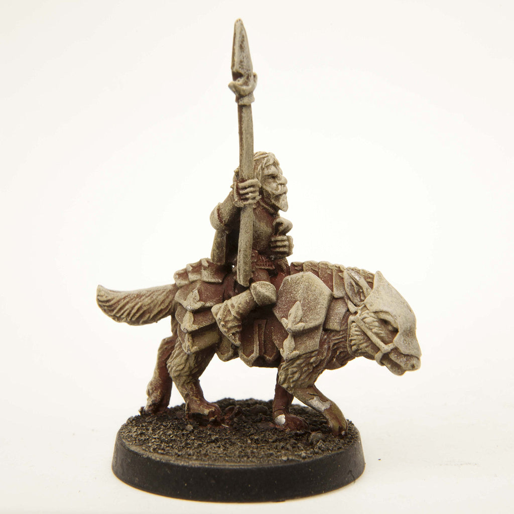 Stonehaven Gnome Knight Riding Armored Wolf - 38mm Lead-Free Pewter Miniature, 28mm Scale, Unpainted, American Craft