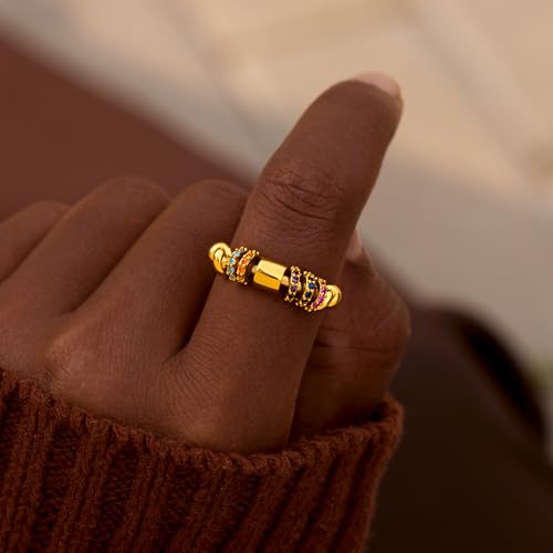 STORYJEWELLERY Fidget Ring for Women - 18K Gold Plated Spinner Ring, Size 8, Anxiety Relief Jewelry