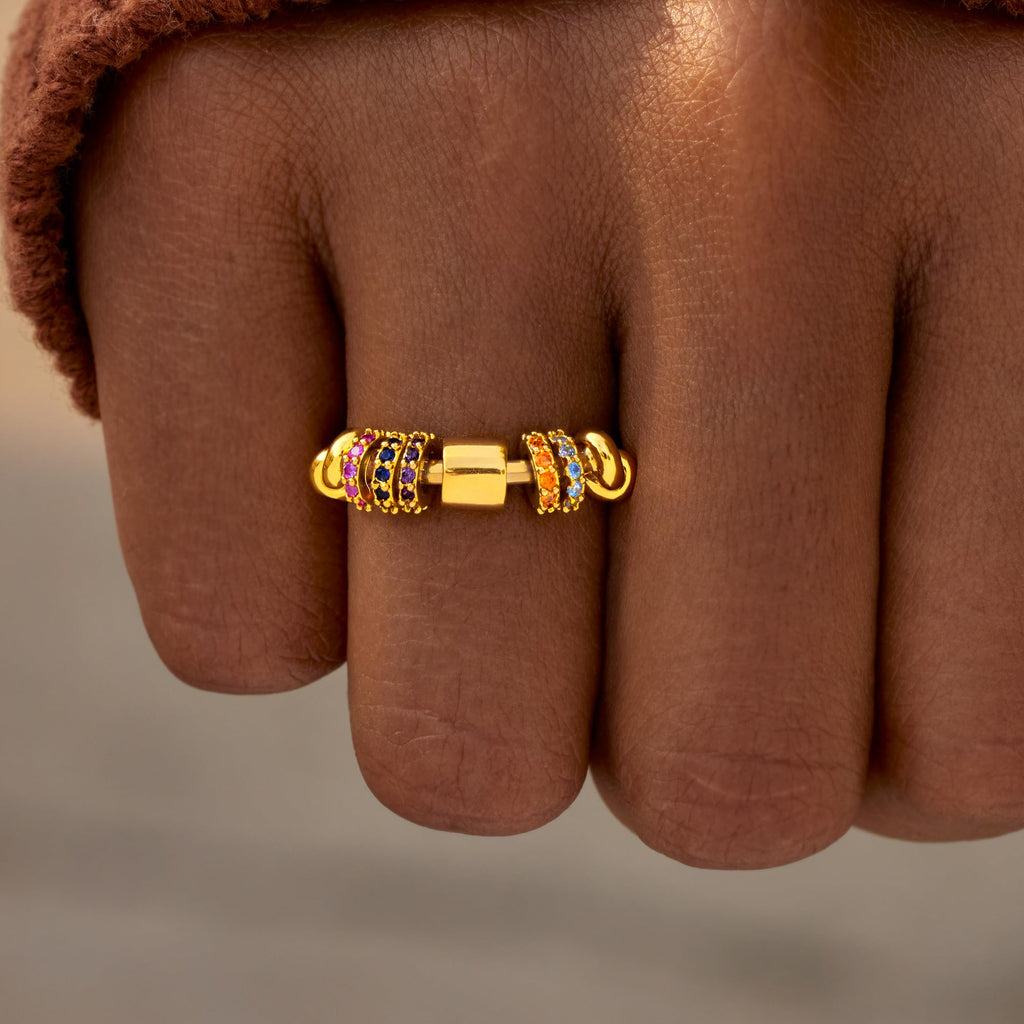 STORYJEWELLERY Fidget Ring for Women - 18K Gold Plated Spinner Ring, Size 8, Anxiety Relief Jewelry