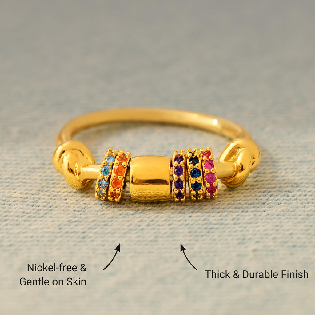 STORYJEWELLERY Fidget Ring for Women - 18K Gold Plated Spinner Ring, Size 8, Anxiety Relief Jewelry
