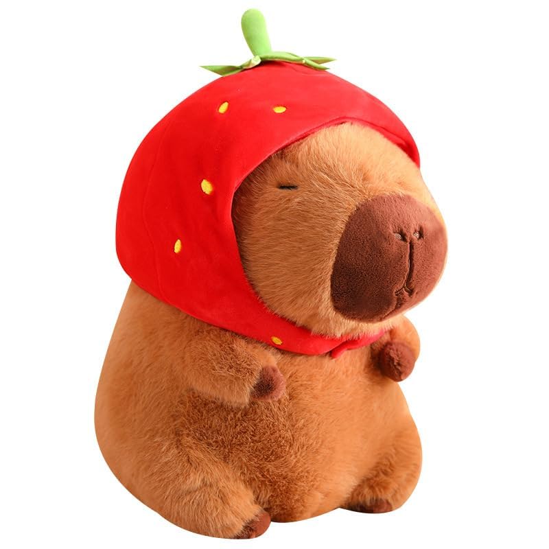 Strawberry Capybara Stuffed Animal with Wearable Toast Headset – 9 Inch Plush Toy by LVQING