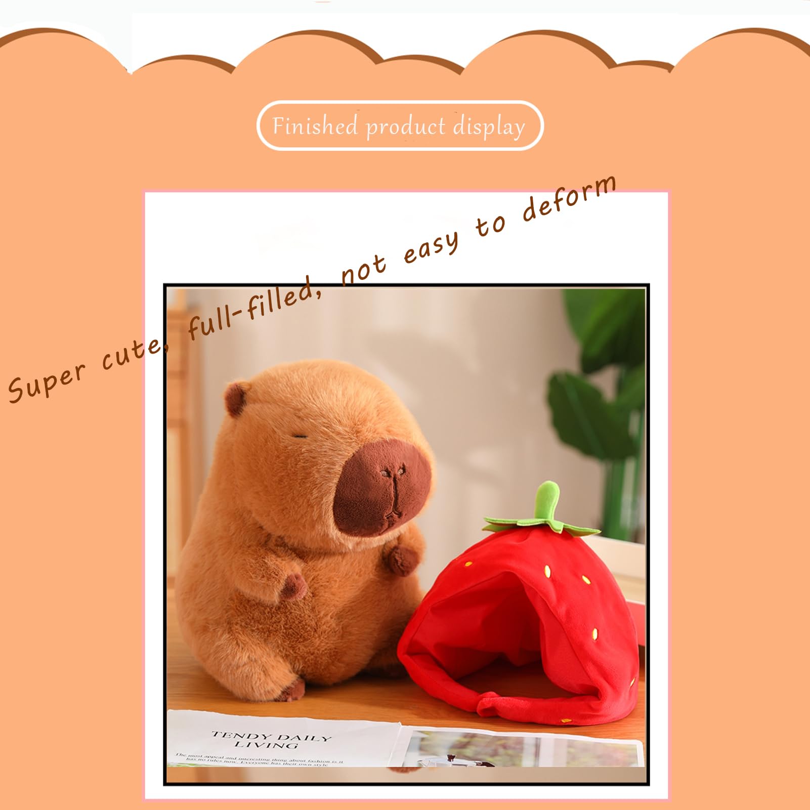 Strawberry Capybara Stuffed Animal with Wearable Toast Headset – 9 Inch Plush Toy by LVQING