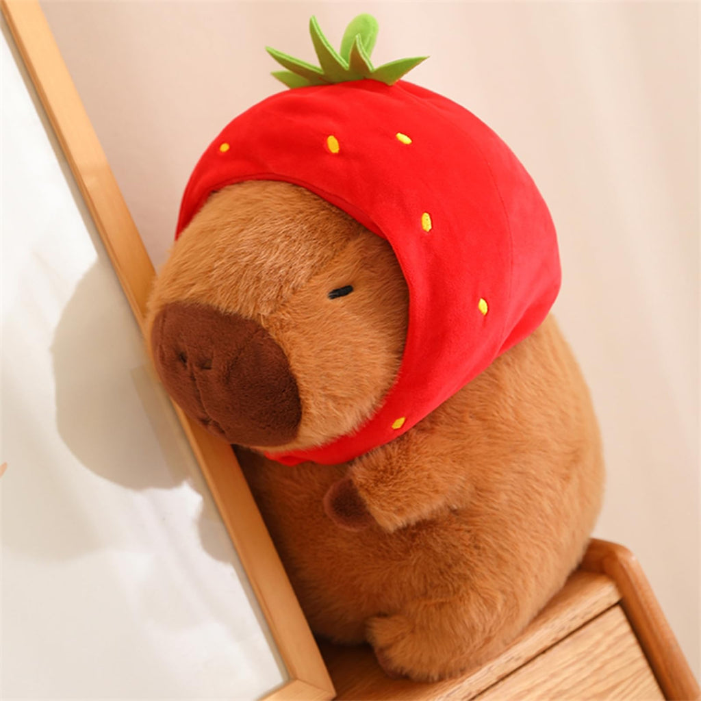 Strawberry Capybara Stuffed Animal with Wearable Toast Headset – 9 Inch Plush Toy by LVQING