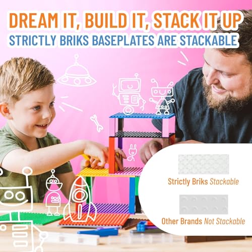 Strictly Briks 10x10 White Stackable Base Plate – 32x32 Pegs Compatible with Major Brick Brands