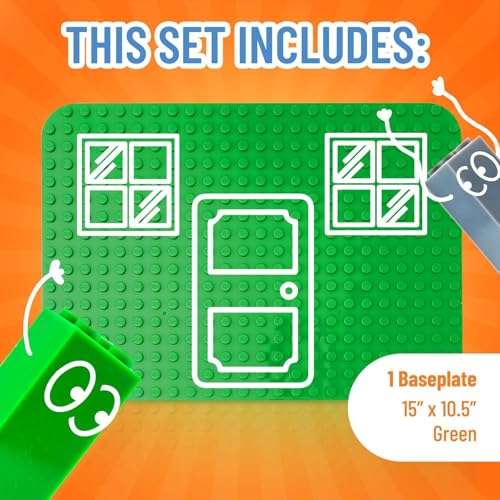 Strictly Briks Big Building Baseplate - Green 15x10.5 Inch Compatible with Duplo Blocks