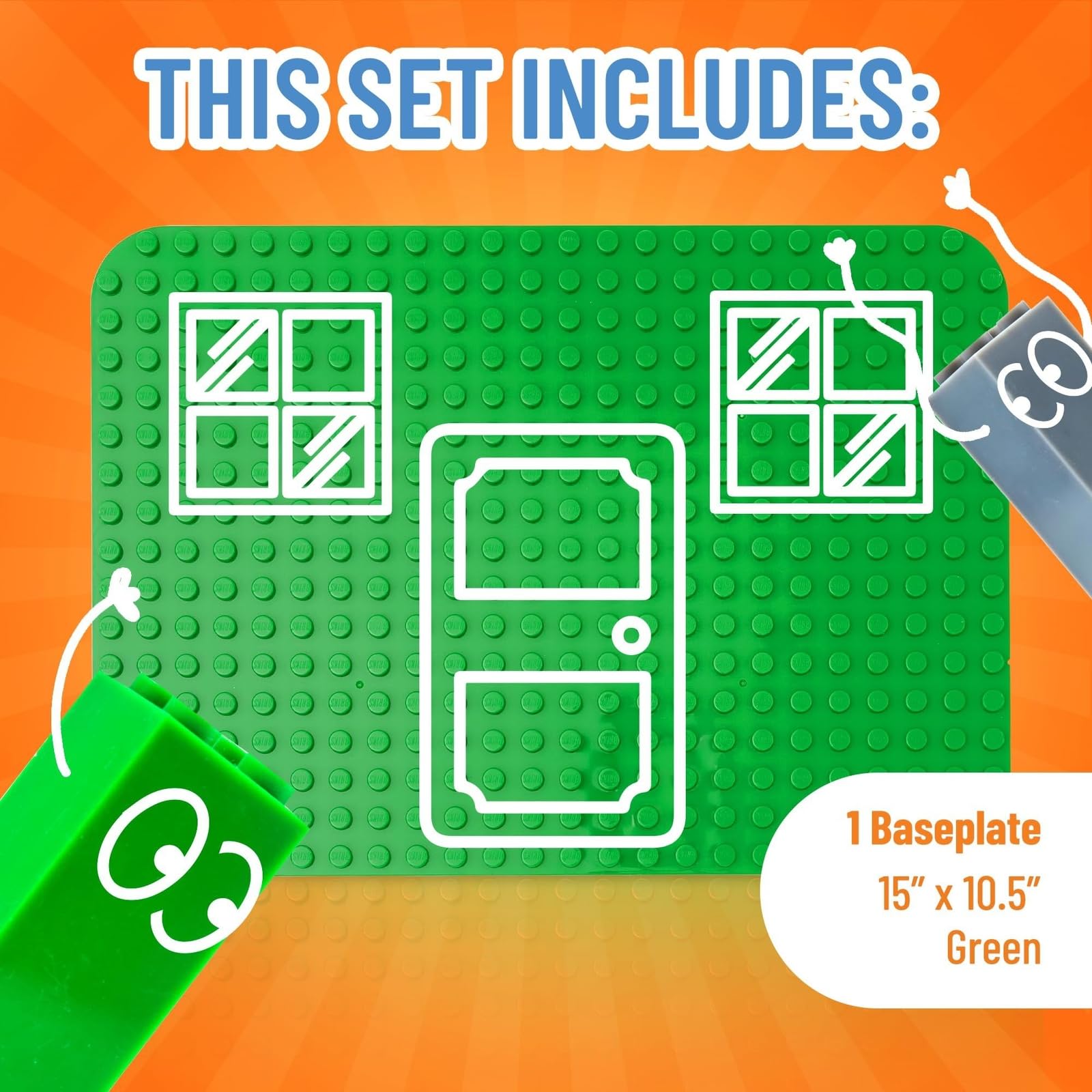 Strictly Briks Big Building Baseplate - Green 15x10.5 Inch Compatible with Duplo Blocks