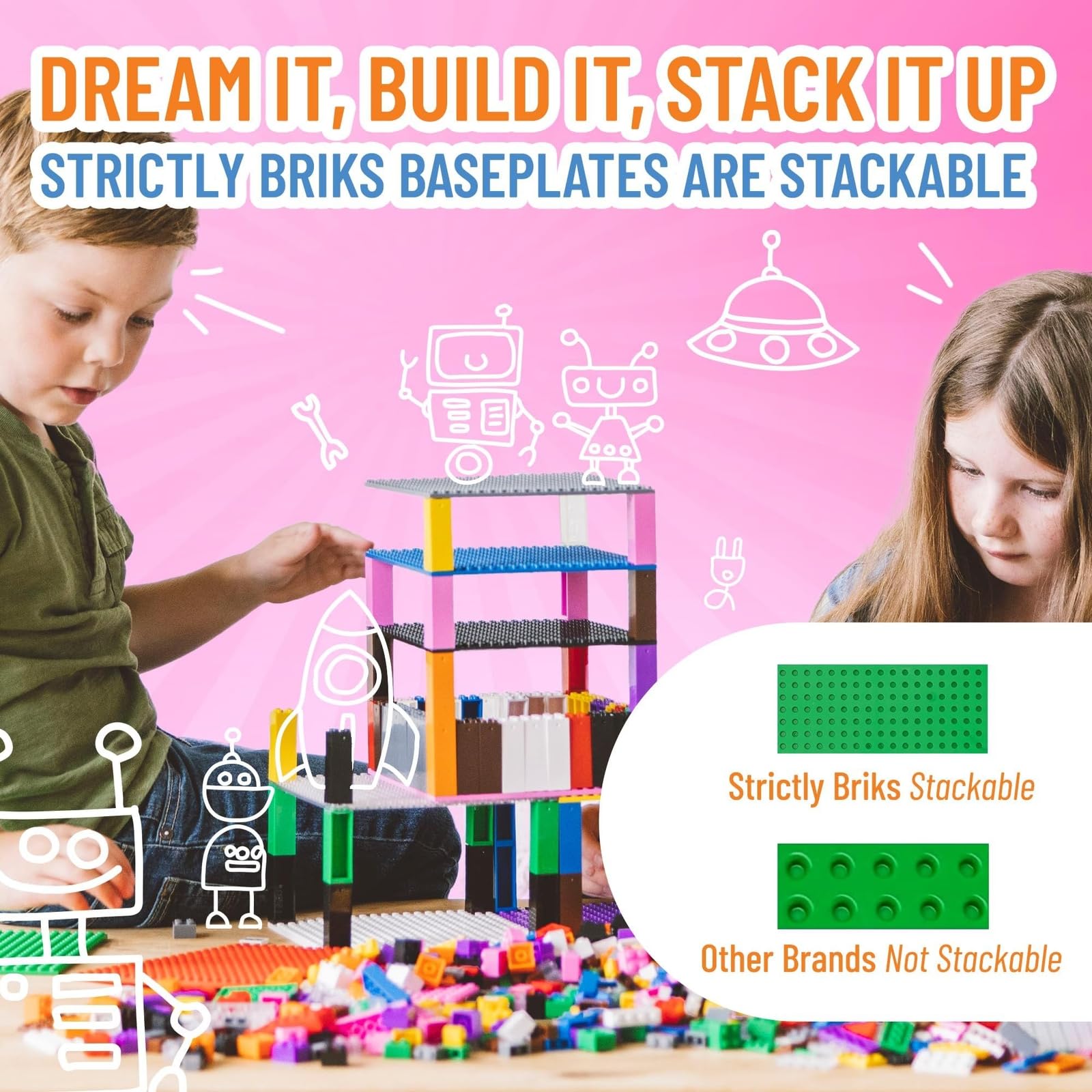 Strictly Briks Big Building Baseplate - Green 15x10.5 Inch Compatible with Duplo Blocks