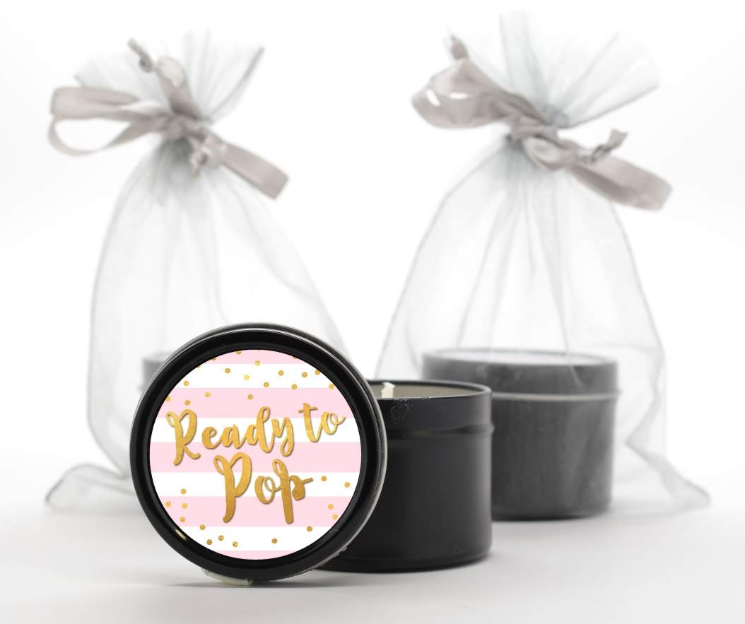 Stripe Ready to Pop Stickers – 2 Inch Round, 40 Pack, Pink & Faux Gold for Baby Shower Favors