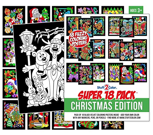 Stuff2Color Super Pack of 18 Fuzzy Velvet Coloring Posters (Christmas Edition) - Family Craft Activity for All Ages