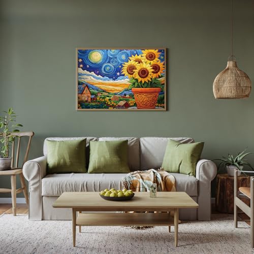 STYISHANG 500 Piece Sunflower Puzzle for Adults – Starry Night Jigsaw, 20.47 x 14.96 inches with Poster