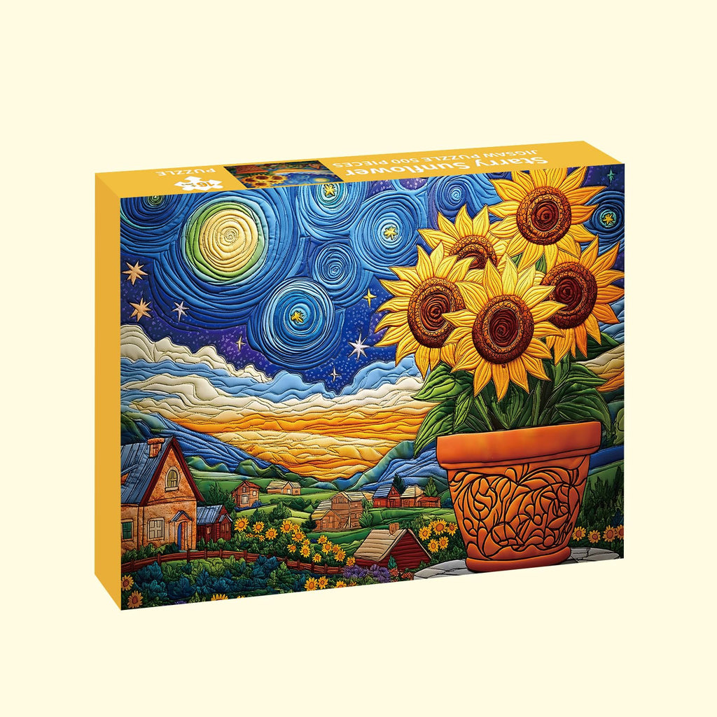 STYISHANG 500 Piece Sunflower Puzzle for Adults – Starry Night Jigsaw, 20.47 x 14.96 inches with Poster