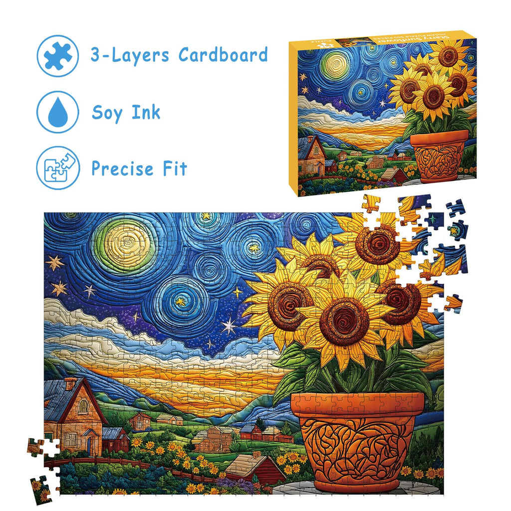 STYISHANG 500 Piece Sunflower Puzzle for Adults – Starry Night Jigsaw, 20.47 x 14.96 inches with Poster