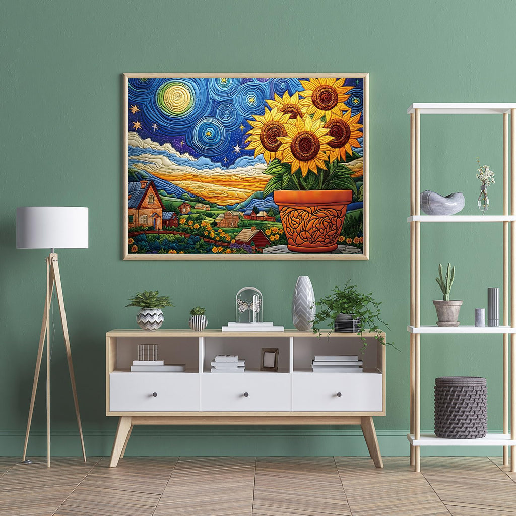 STYISHANG 500 Piece Sunflower Puzzle for Adults – Starry Night Jigsaw, 20.47 x 14.96 inches with Poster