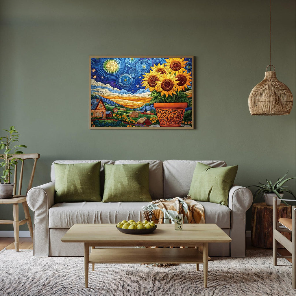 STYISHANG 500 Piece Sunflower Puzzle for Adults – Starry Night Jigsaw, 20.47 x 14.96 inches with Poster