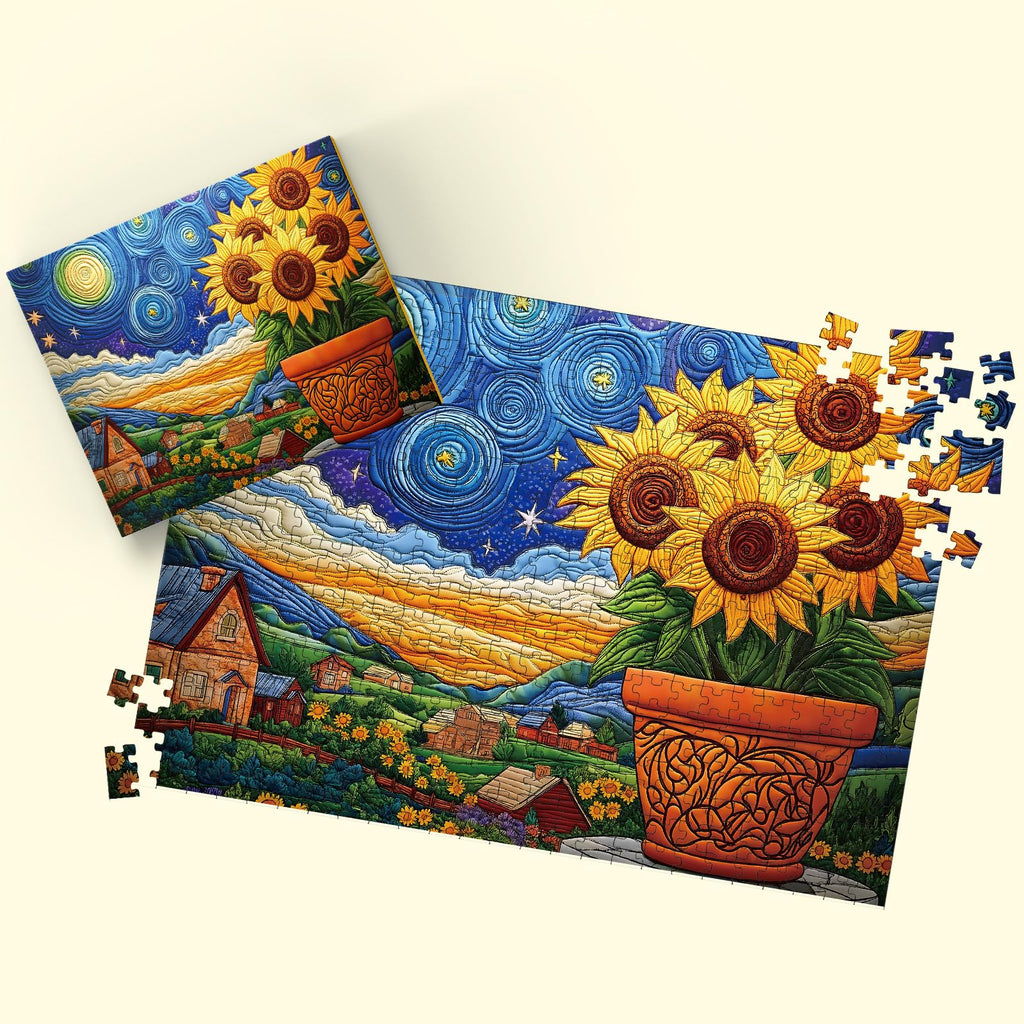 STYISHANG 500 Piece Sunflower Puzzle for Adults – Starry Night Jigsaw, 20.47 x 14.96 inches with Poster