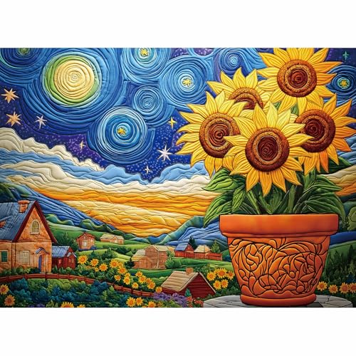 STYISHANG 500 Piece Sunflower Puzzle for Adults – Starry Night Jigsaw, 20.47 x 14.96 inches with Poster