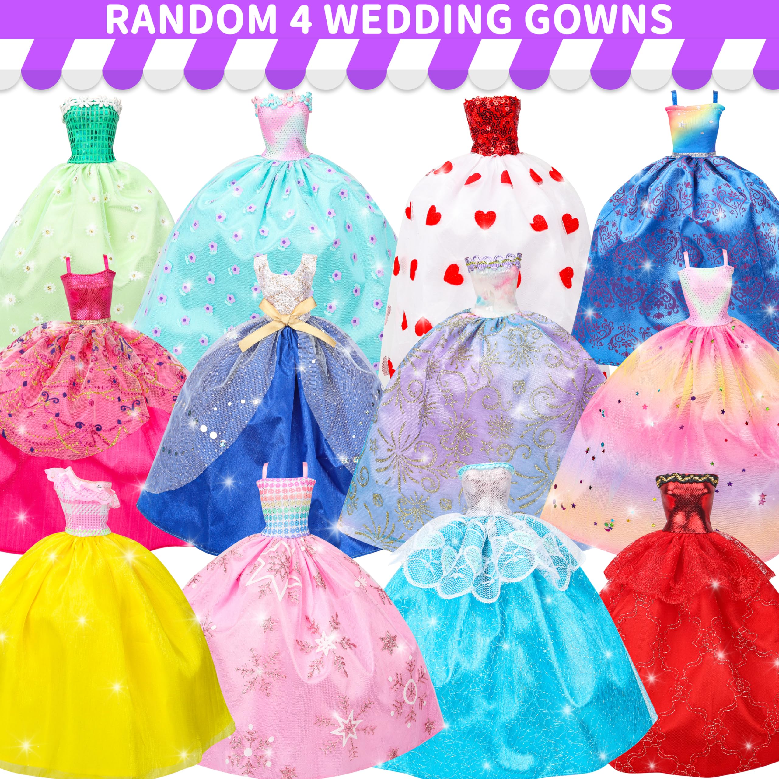 Style Shine Doll Clothes & Accessories Kit – 70+ Pieces for 11.5 Inch Dolls, Wedding Gowns, Casual Outfits, Shoes & More