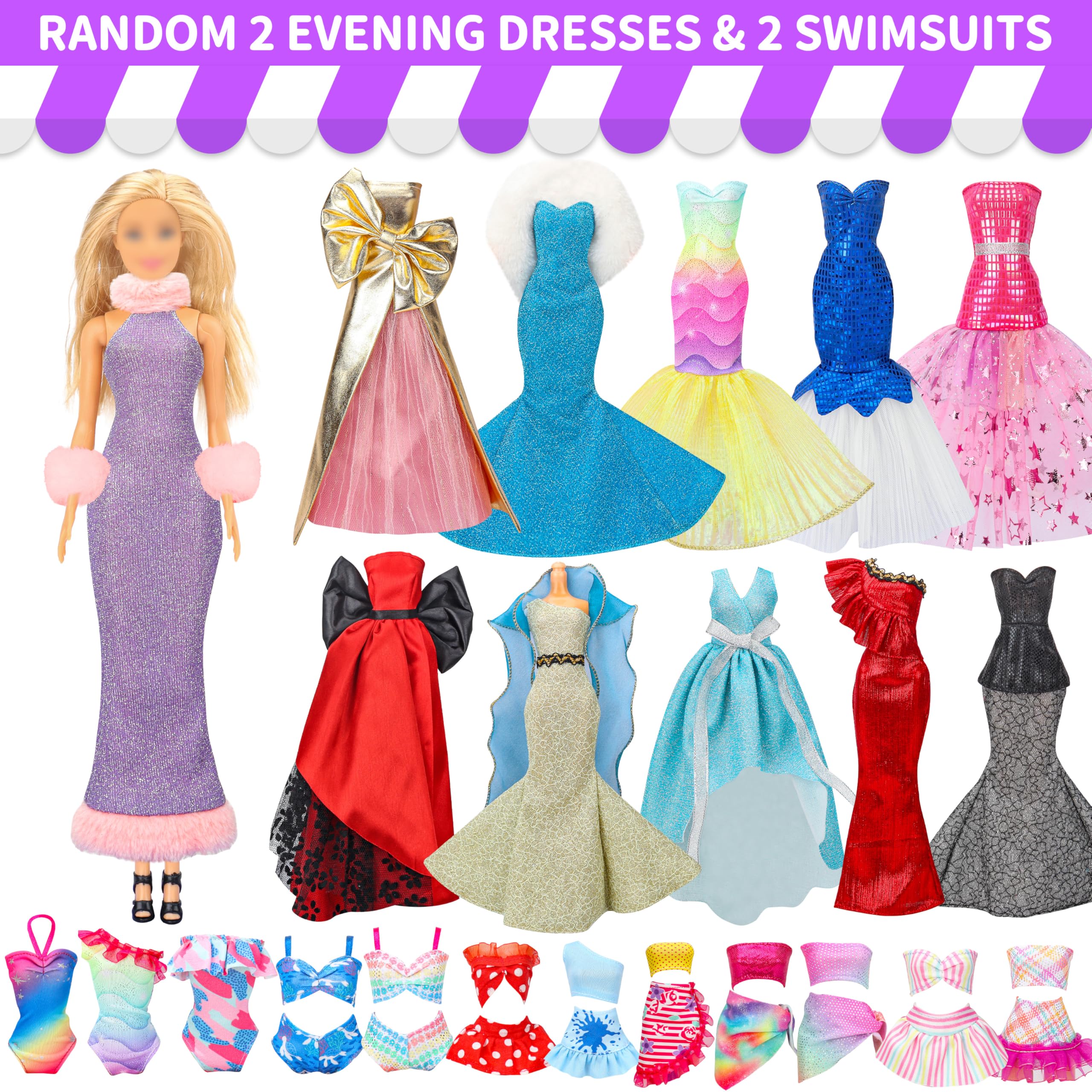 Style Shine Doll Clothes & Accessories Kit – 70+ Pieces for 11.5 Inch Dolls, Wedding Gowns, Casual Outfits, Shoes & More