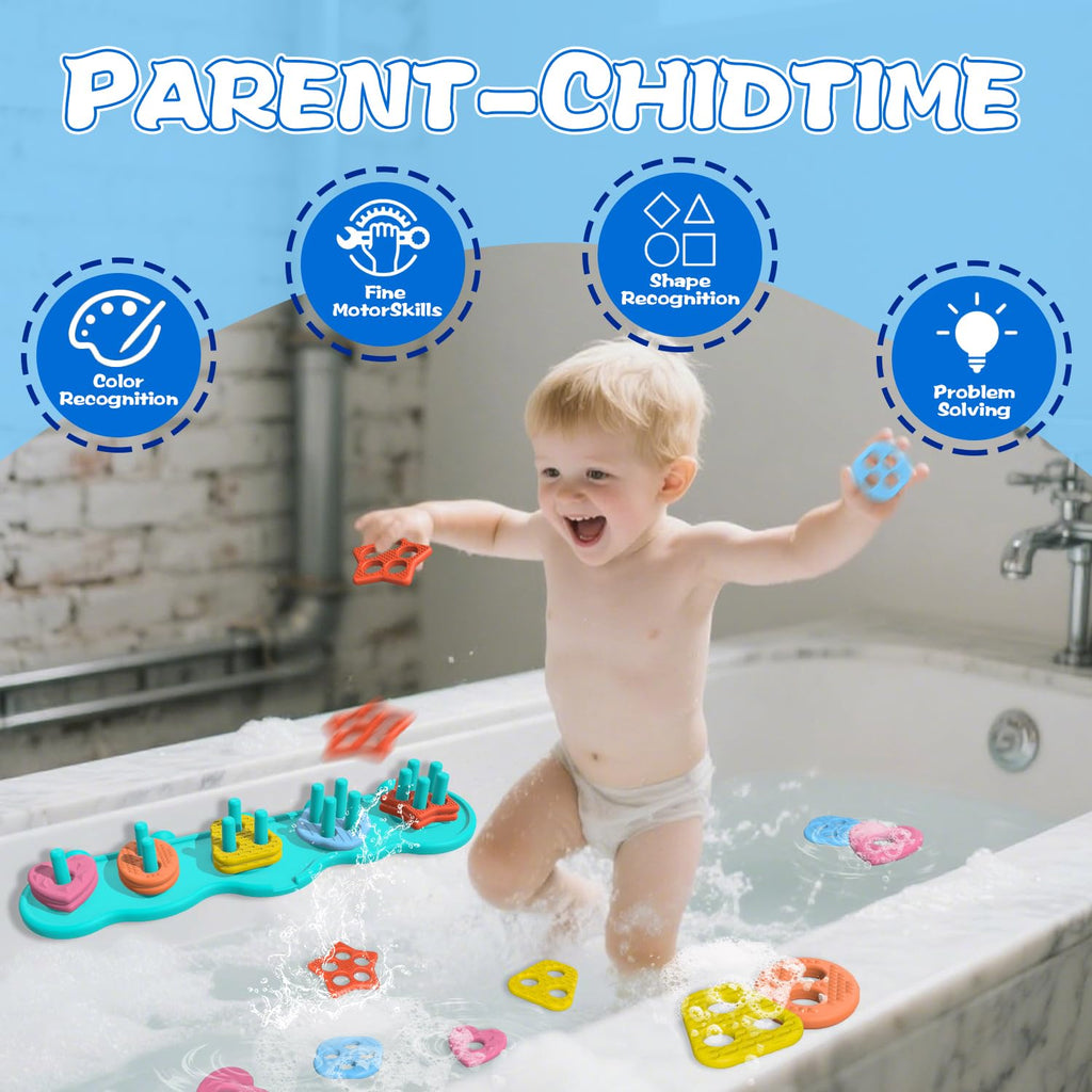 Suction Baby Bath Toys – 20-Piece Silicone Shape Sorting & Stacking Set for Toddlers 3-5