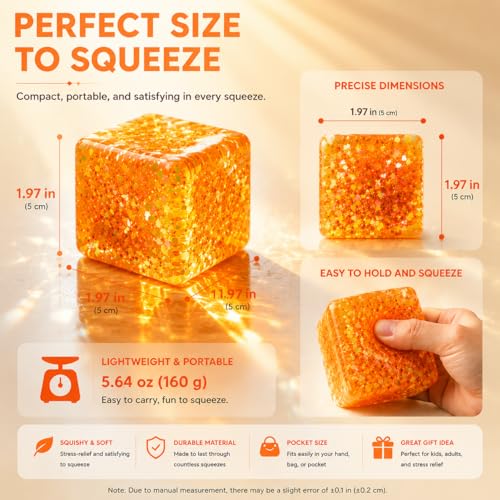 Sucvrta Stress Relief Squeeze Cube – Ultra-Soft Slow Rising Sensory Fidget Toy for Focus & Calm (Orange)