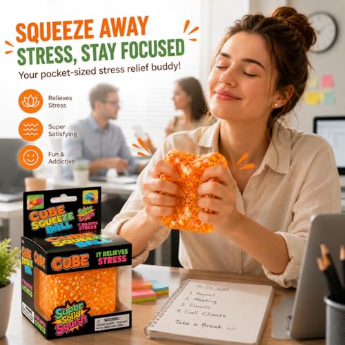 Sucvrta Stress Relief Squeeze Cube – Ultra-Soft Slow Rising Sensory Fidget Toy for Focus & Calm (Orange)