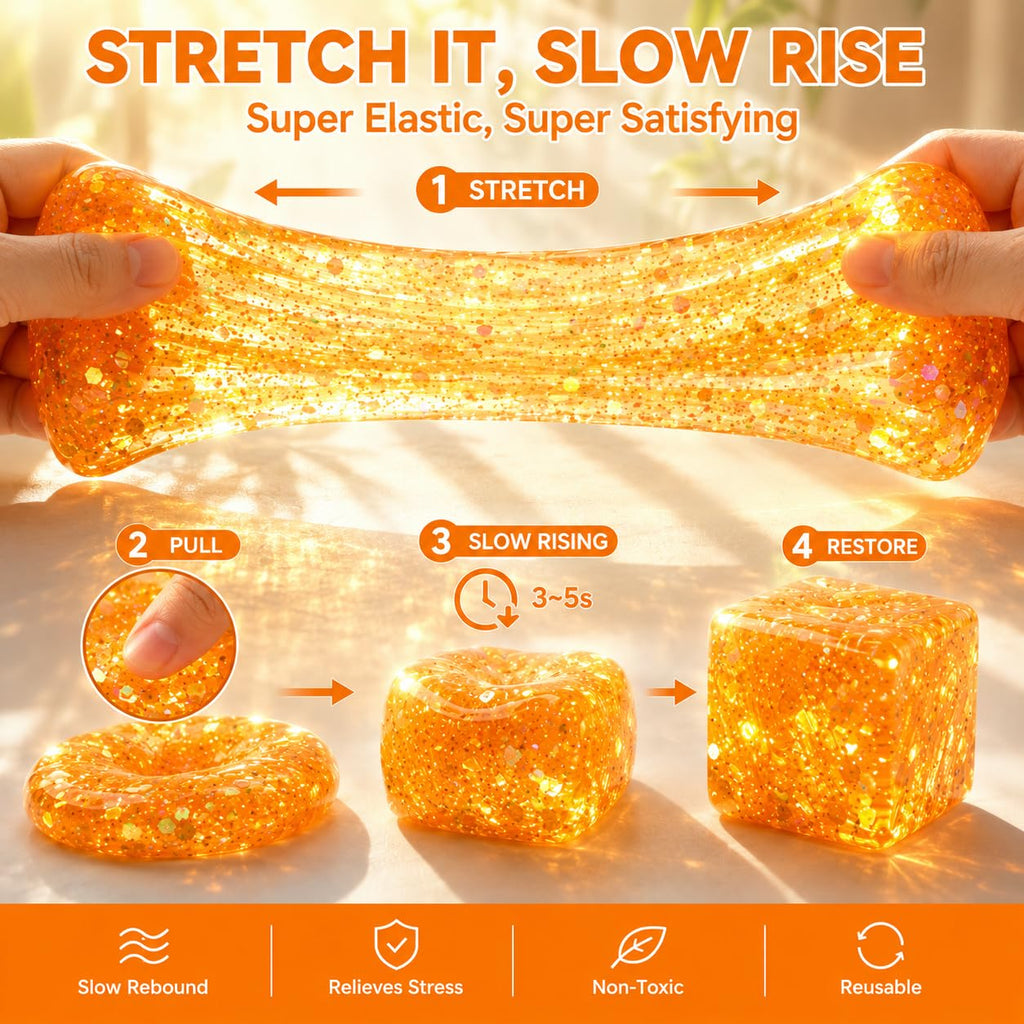 Sucvrta Stress Relief Squeeze Cube – Ultra-Soft Slow Rising Sensory Fidget Toy for Focus & Calm (Orange)