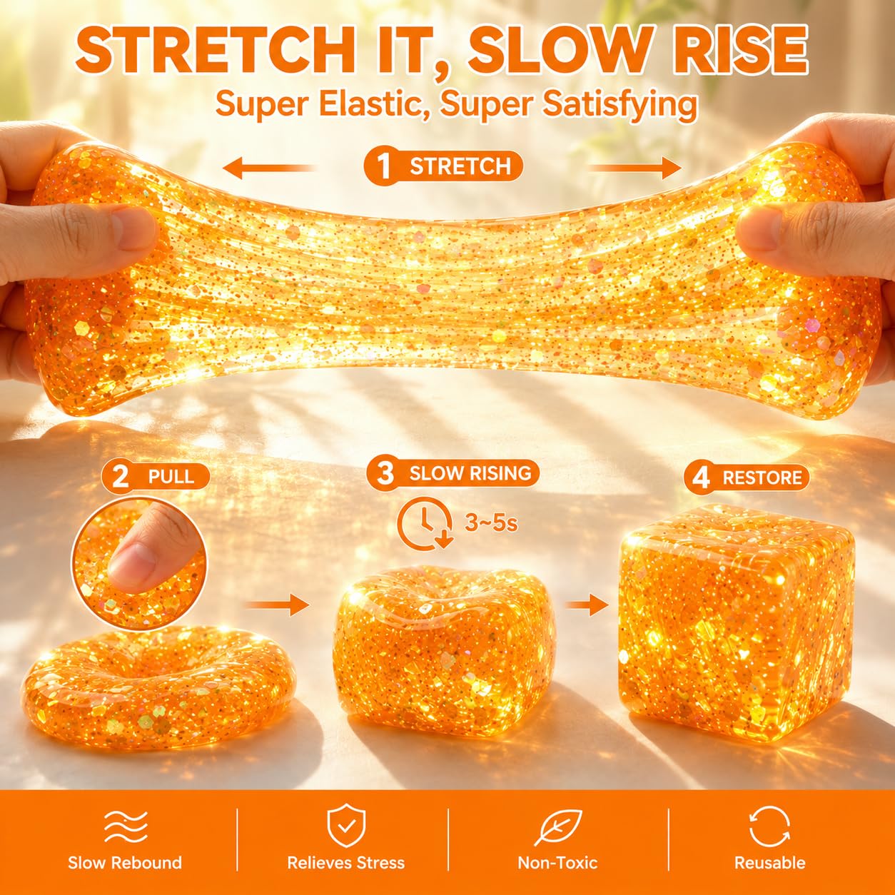 Sucvrta Stress Relief Squeeze Cube – Ultra-Soft Slow Rising Sensory Fidget Toy for Focus & Calm (Orange)