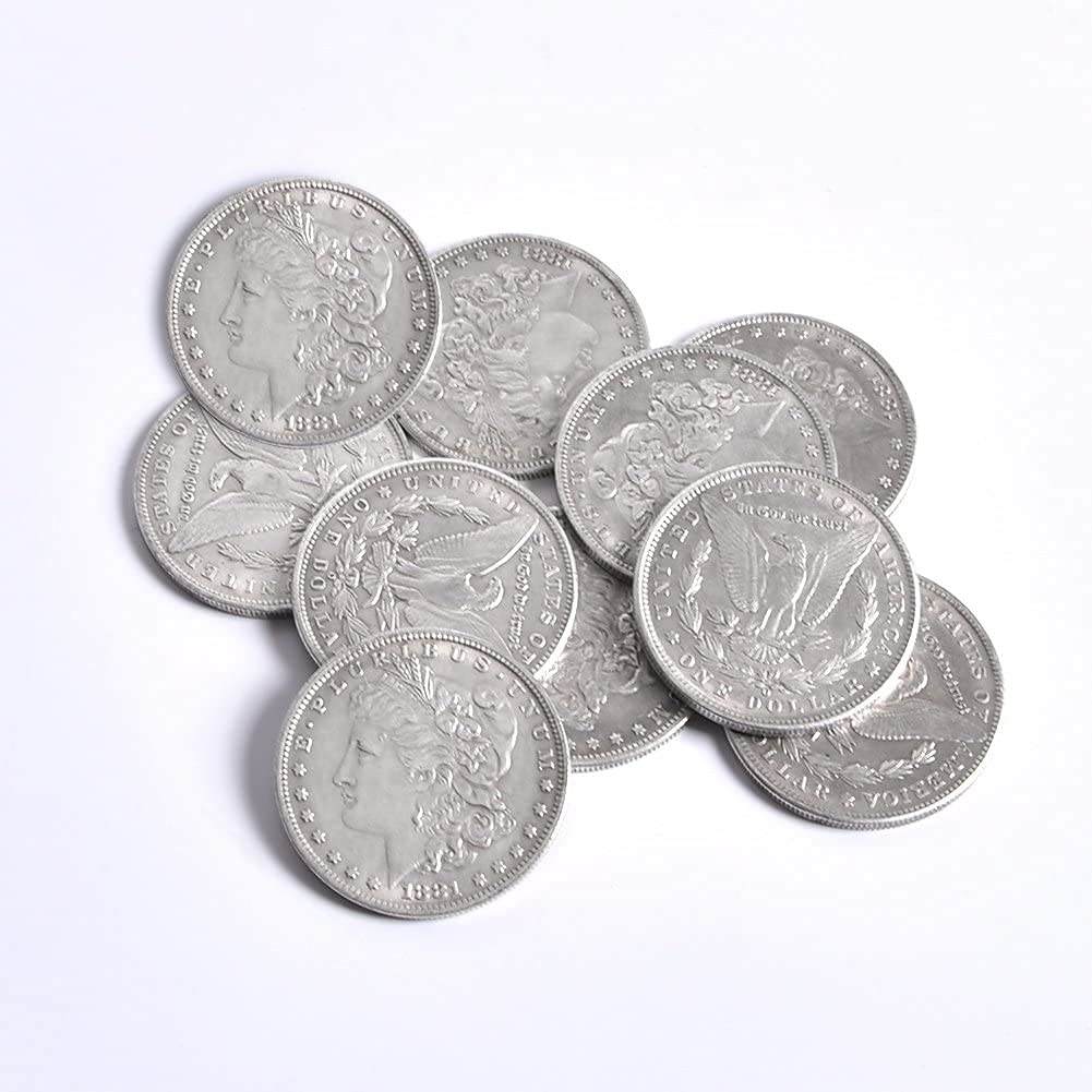 SUMAG Metal Magic Coins – 10 Steel Replica Morgan Dollars (3.8 cm) for Coin Magic Tricks