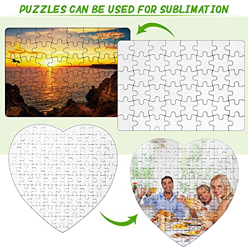 Sumind 10 Blank Sublimation Puzzles – 5 Rectangle (48 pcs) & 5 Heart Shaped (75 pcs) for DIY Heat Transfer