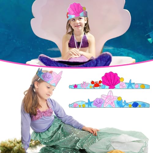 Sumind 24-Piece DIY Mermaid Crown Set - Color Your Own Ocean Theme Party Favors for Kids Crafts