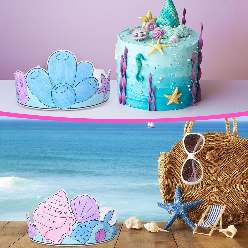 Sumind 24-Piece DIY Mermaid Crown Set - Color Your Own Ocean Theme Party Favors for Kids Crafts