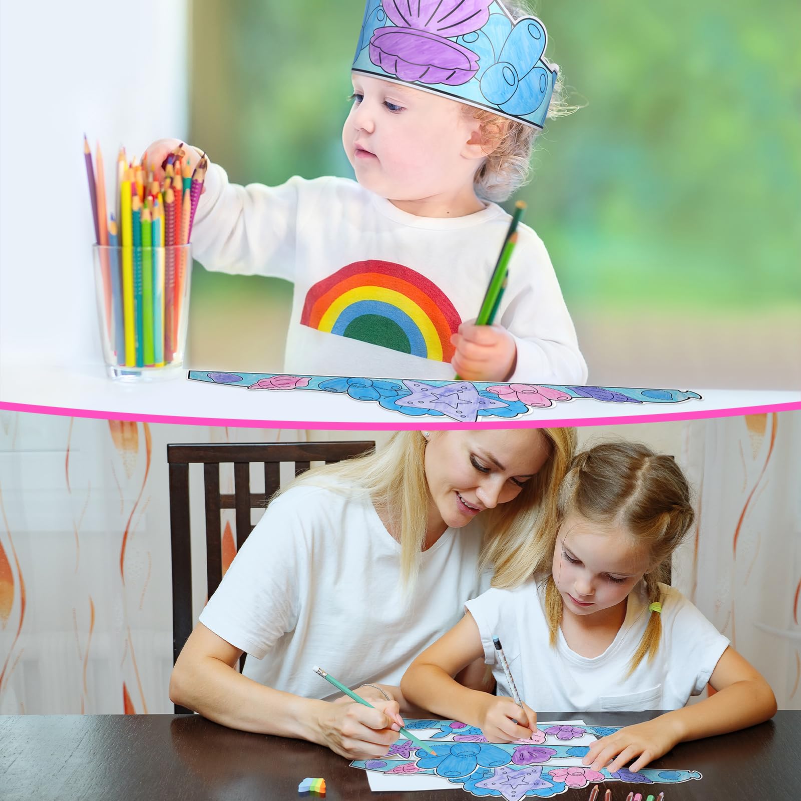 Sumind 24-Piece DIY Mermaid Crown Set - Color Your Own Ocean Theme Party Favors for Kids Crafts
